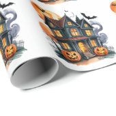 Spuk Haus mit Pumpkins und Fledermäusen Halloween Geschenkpapier (Rolleneckpunkt)