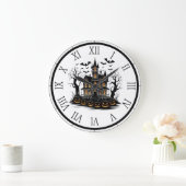 Spuk Haus mit Pumpkins und Fledermäusen Halloween Große Wanduhr (Zuhause)