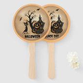 Spuk Haus mit schwarzer Katze Fächer (Vorne und Hinten)