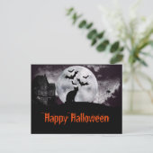 Spuk Haus mit Schwarzer Katze und Fledermäusen Postkarte (Stehend Vorderseite)