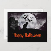 Spuk Haus mit Schwarzer Katze und Fledermäusen Postkarte (Vorne/Hinten)