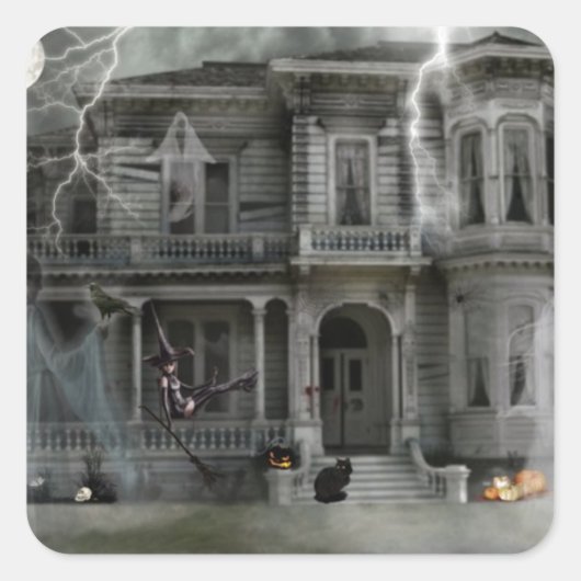 Spuk Haus Quadratischer Aufkleber (Vorderseite)