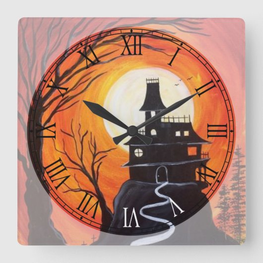 Spuk Haus römische Zahl Quadratische Wanduhr (Vorderseite)