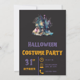 Spuk Haus Rosa Grün Modernes Schwarzes Halloween Einladung