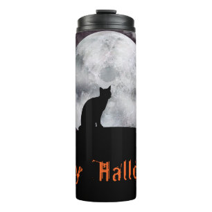 Spuk Haus, Schwarze Katze und Spinnen Thermosbecher