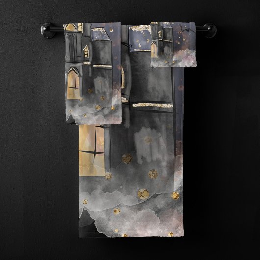 Spuk Haus | Spooky Vollmondbaum und Fledermäuse Badhandtuch Set