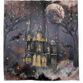 Spuk Haus | Spooky Vollmondbaum und Fledermäuse Duschvorhang (Vorderseite)