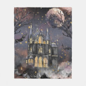 Spuk Haus | Spooky Vollmondbaum und Fledermäuse Fleecedecke (Vorderseite)