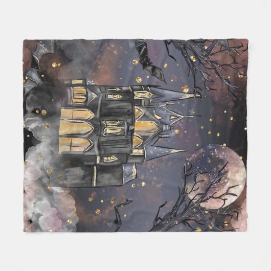 Spuk Haus | Spooky Vollmondbaum und Fledermäuse Fleecedecke (Vorderseite (Horizontal))