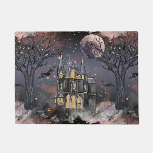 Spuk Haus | Spooky Vollmondbaum und Fledermäuse Fußmatte (Vorderseite)