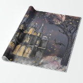 Spuk Haus | Spooky Vollmondbaum und Fledermäuse Geschenkpapier (Ungerollt)