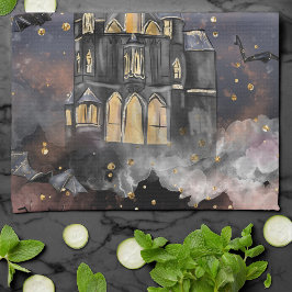 Spuk Haus | Spooky Vollmondbaum und Fledermäuse Geschirrtuch