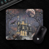Spuk Haus | Spooky Vollmondbaum und Fledermäuse Mousepad