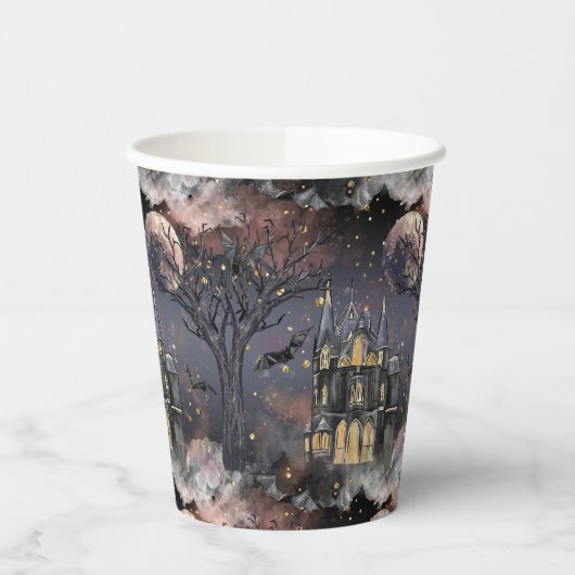 Spuk Haus | Spooky Vollmondbaum und Fledermäuse Pappbecher (Links)