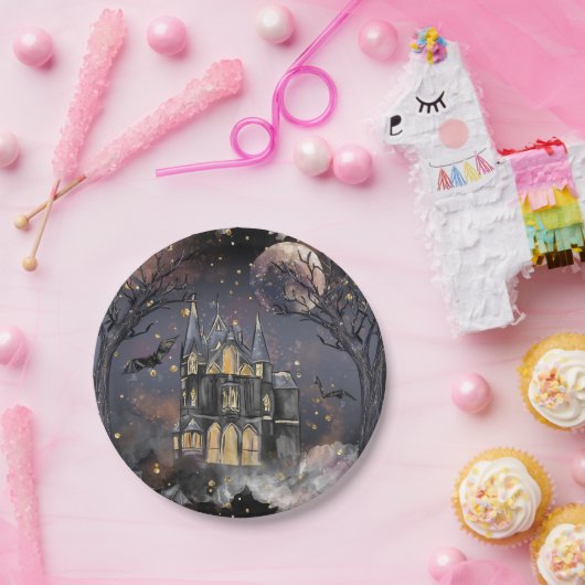 Spuk Haus | Spooky Vollmondbaum und Fledermäuse Pappteller (Party)
