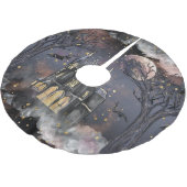 Spuk Haus | Spooky Vollmondbaum und Fledermäuse Polyester Weihnachtsbaumdecke (Schrägansicht)