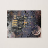 Spuk Haus | Spooky Vollmondbaum und Fledermäuse Puzzle (Horizontal)