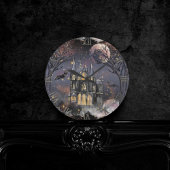 Spuk Haus | Spooky Vollmondbaum und Fledermäuse Runde Wanduhr