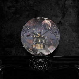 Spuk Haus | Spooky Vollmondbaum und Fledermäuse Runde Wanduhr