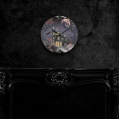 Spuk Haus | Spooky Vollmondbaum und Fledermäuse Runde Wanduhr