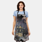 Spuk Haus | Spooky Vollmondbaum und Fledermäuse Schürze (Getragen)