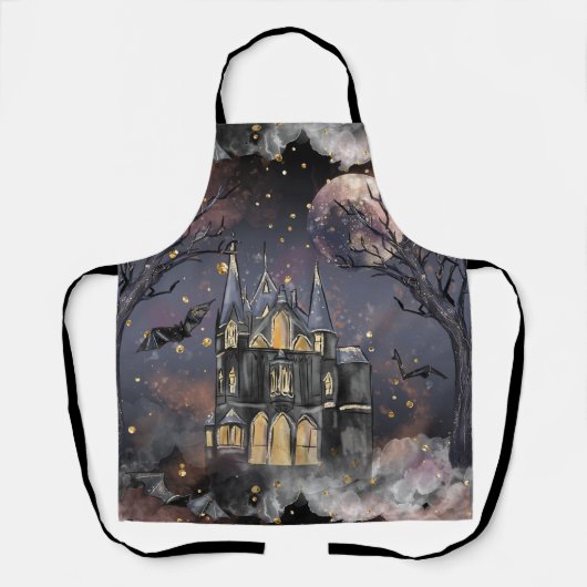 Spuk Haus | Spooky Vollmondbaum und Fledermäuse Schürze (Vorderseite)