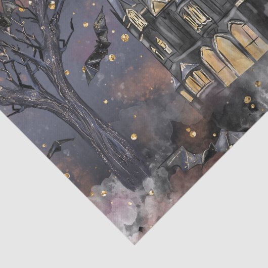 Spuk Haus | Spooky Vollmondbaum und Fledermäuse Seidenpapier (Ausschnitt)