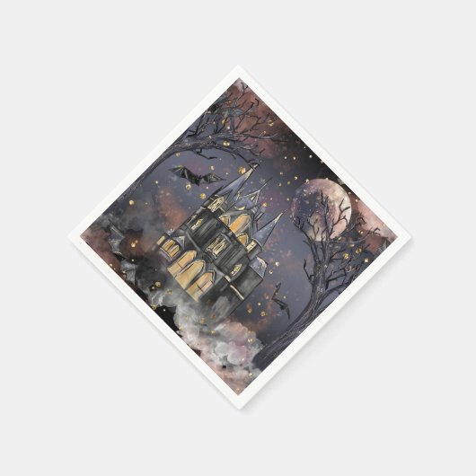 Spuk Haus | Spooky Vollmondbaum und Fledermäuse Serviette (Ecke)