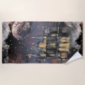 Spuk Haus | Spooky Vollmondbaum und Fledermäuse Strandtuch (Vorderseite)