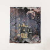 Spuk Haus | Spooky Vollmondbaum und Fledermäuse Wandteppich (Vorderseite)