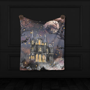 Spuk Haus Spooky Vollmondbaum und Fledermäuse Wandteppich