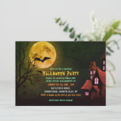 Spuk Haus und Fledermäuse, Friedhof Halloween Einladung (Stehend Vorderseite)