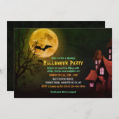 Spuk Haus und Fledermäuse, Friedhof Halloween Einladung (Vorne/Hinten)