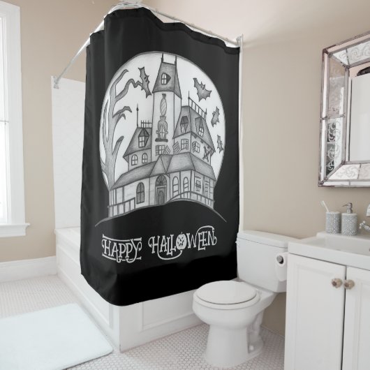 Spuk Haus und Fledermäuse Halloween Duschvorhang (Beispiel)