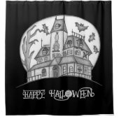 Spuk Haus und Fledermäuse Halloween Duschvorhang (Vorderseite)