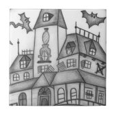 Spuk Haus und Fledermäuse Halloween Fliese (Vorderseite)