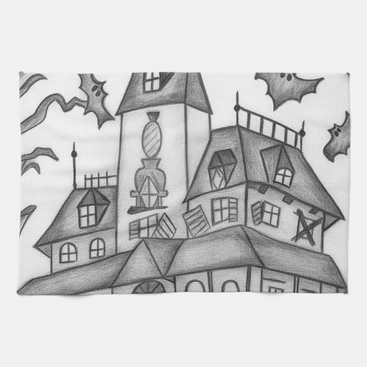 Spuk Haus und Fledermäuse Halloween Geschirrtuch (Horizontal)