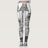 Spuk Haus und Fledermäuse Halloween Leggings (Vorderseite)