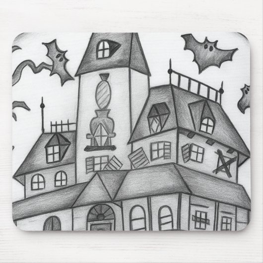 Spuk Haus und Fledermäuse Halloween Mousepad (Vorne)