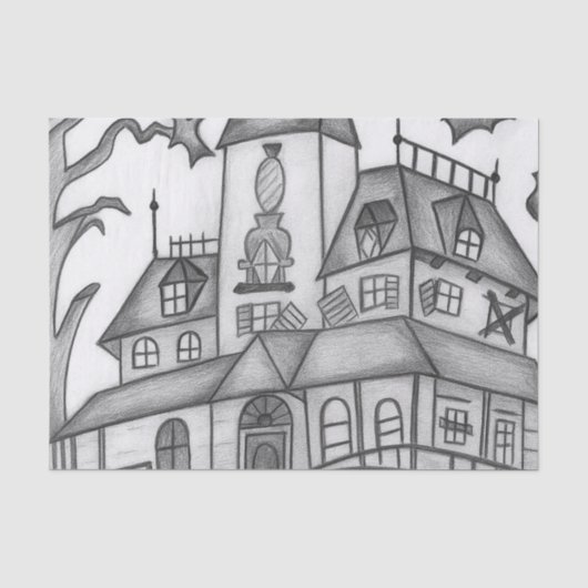 Spuk Haus und Fledermäuse Halloween Seidenpapier (Vorderseite)