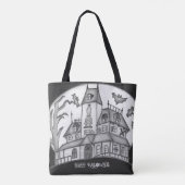 Spuk Haus und Fledermäuse Halloween Tasche (Rückseite)
