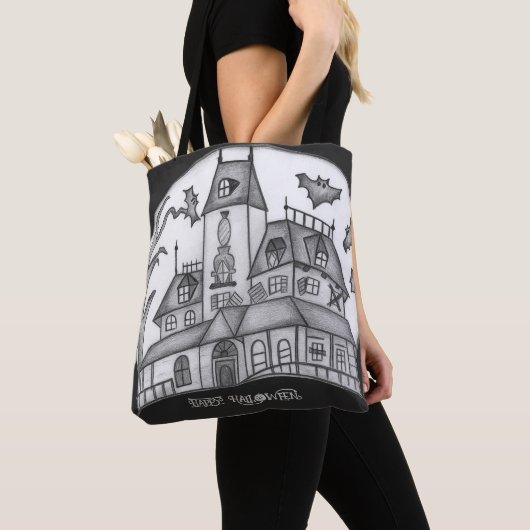 Spuk Haus und Fledermäuse Halloween Tasche (Von Nahem)