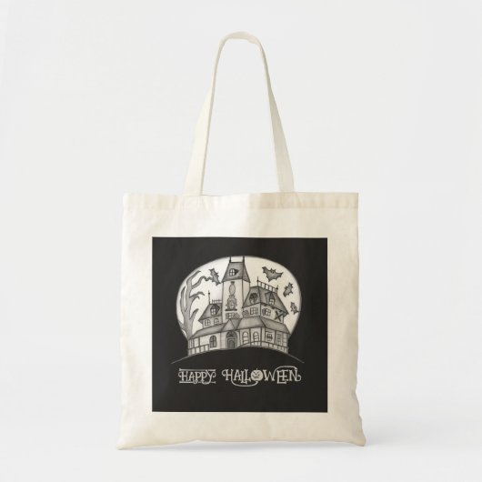 Spuk Haus und Fledermäuse Halloween Tragetasche (Vorne)