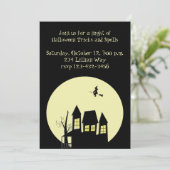 Spuk Haus und Fliegerhexe Einladung (Stehend Vorderseite)
