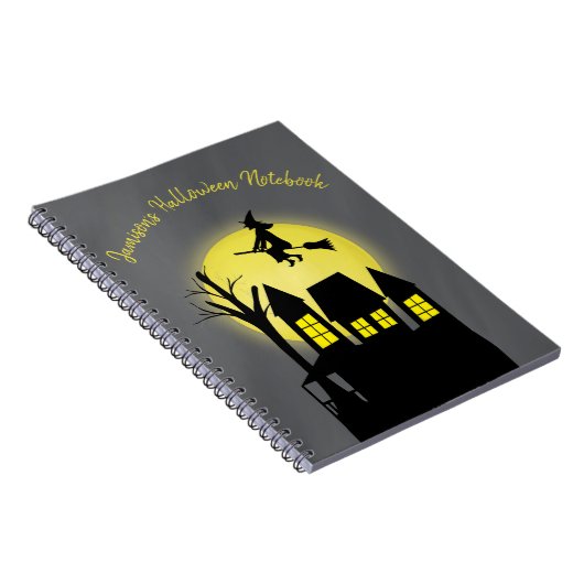Spuk Haus und Fliegerhexe mit Mondlicht Notizblock (Rechte Seite)