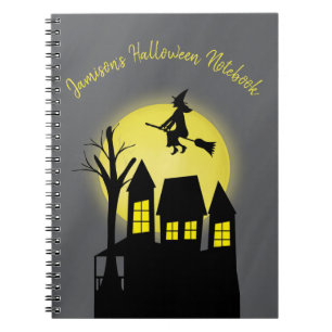 Spuk Haus und Fliegerhexe mit Mondlicht Notizblock
