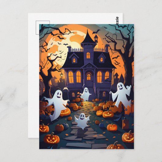 Spuk Haus und Geisterhaus Halloween Postkarte (Vorne/Hinten)