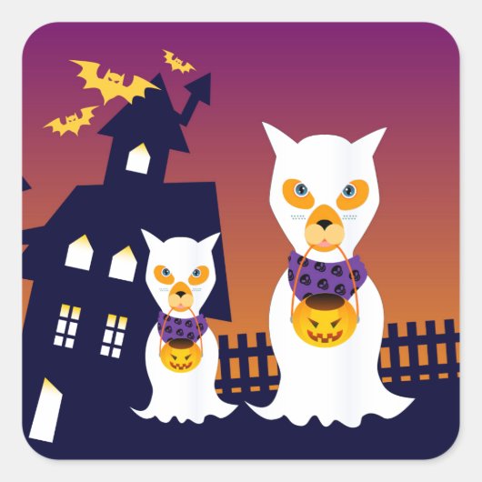 Spuk Haus und Halloween-Hundegeister Quadratischer Aufkleber (Vorderseite)