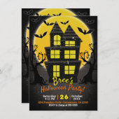 Spuk Haus und Halloween-Party mit Spooky-Bäumen Einladung (Vorne/Hinten)