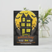Spuk Haus und Halloween-Party mit Spooky-Bäumen Einladung (Stehend Vorderseite)